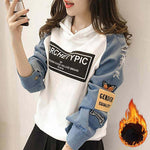 Female Streetwear Pullover Korean Winter Tops Denim Jackets (e)