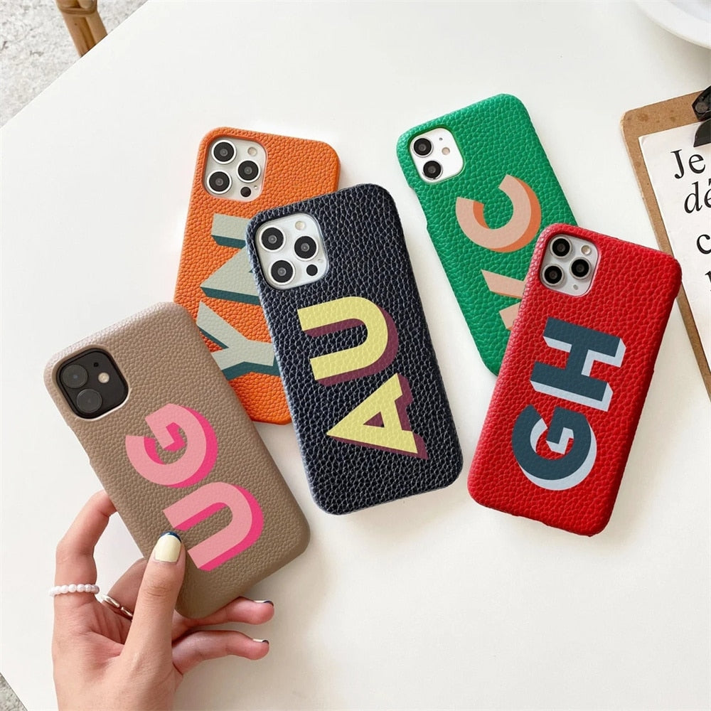 Personalized Monogram Initial Letters Leather Case For iPhone