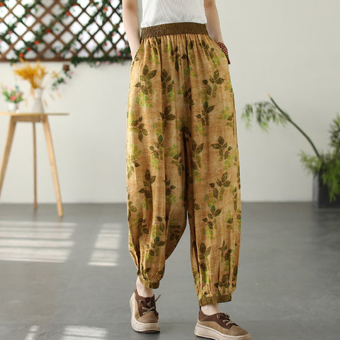New Cotton Linen Casual Retro Pockets Lady Trousers Female