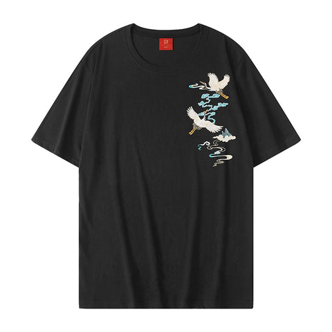 Harajuku Embroidery Bird Graphic Tees Men's Casual Cotton Summer Fashion