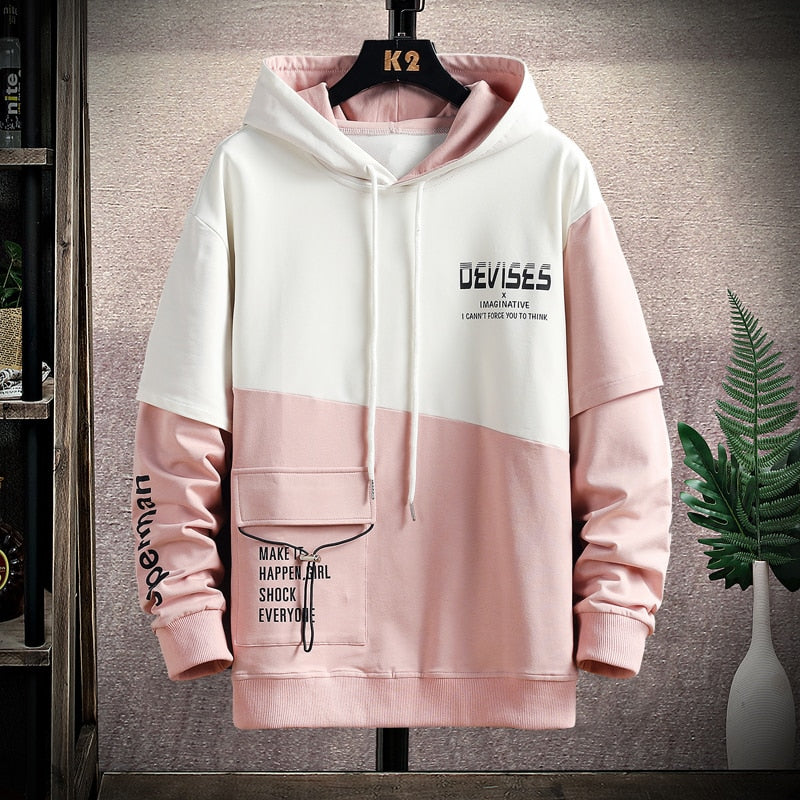 Hoodies Patchwork sleeves Letter Printing Design Cotton