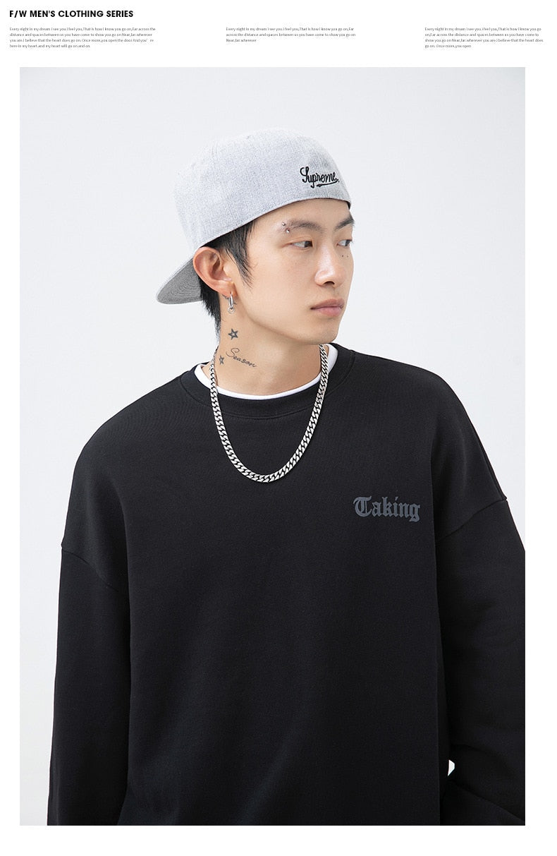 Men Clothing Chaopai Letter Printing Recreational Loose Neutral Sweatshirts