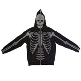 Hot-selling Rhinestones Skeleton Print Black Gothic Long-sleeve Full Zip Hoodie Oversized