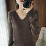 Autumn Winter Knitted Pullovers V-neck Knitwear Jumpers Basic Sweaters