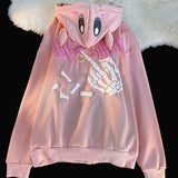 Y2K Pink Skull Hoodie Street Hip-hop Star Thickened Knit Shirt Harajuku