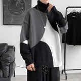 Turtleneck Men Sweaters Fashion Winter Knitted Patchwork