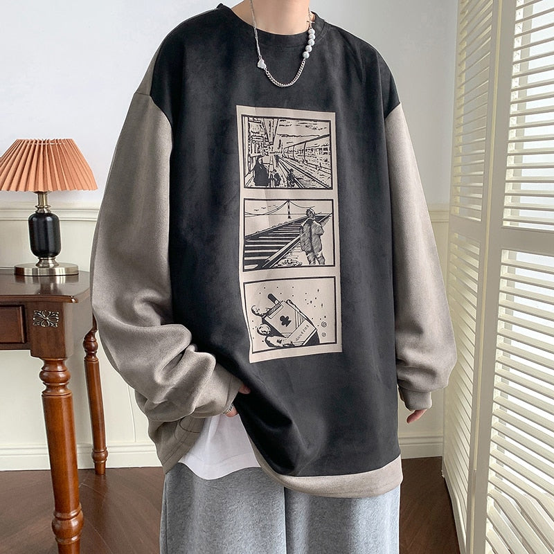 Streetwear Printed Men Loose Hoodies Fashion Design Sweatshirt