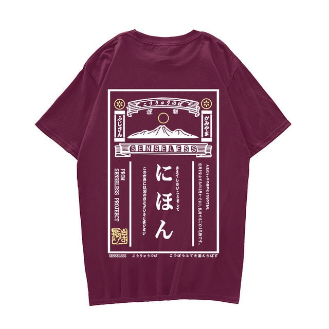 T-Shirt Men Japanese Retro Poster Short Sleeve Streetwear