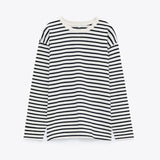 T-shirts Women Striped Long Sleeve Streetwear Cotton