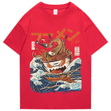 T-Shirt Men Japanese Noodle Ship Short Sleeve Streetwear