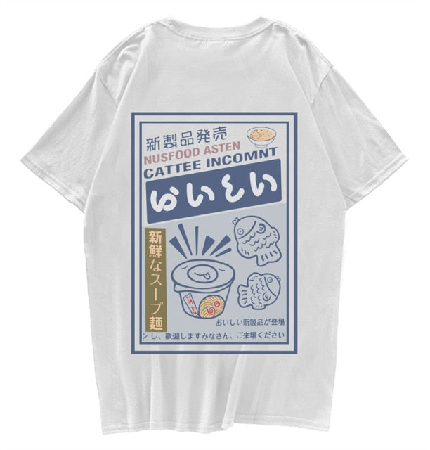 T-Shirt Japanese Kanji Noodles Print Hip Hop Streetwear