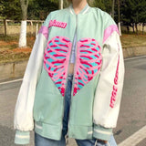 Skeleton Zip Up Hoodie Women Color Matching Long sleeved