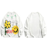 Men Hip Hop Streetwear Sweatshirt Graffiti Flower