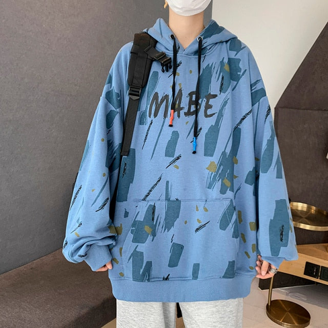 Hoodies Men Print Oversized Sweatshirt Japanese Streetwear