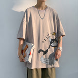T-shirt Men Cat Butterfly Short Sleeve Japanese