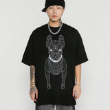 T-shirt Men Embroidery Dog Streetwear Casual Short Sleeve