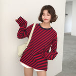 T-shirts Casual Striped Simple Long Sleeve Female