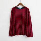 T-shirts Casual Striped Simple Long Sleeve Female