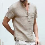 Short-Sleeved Cotton and Linen Led Casual Breathable