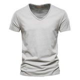 Men T-shirt V-neck Slim Fit Soild Tops Tees Short Sleeve