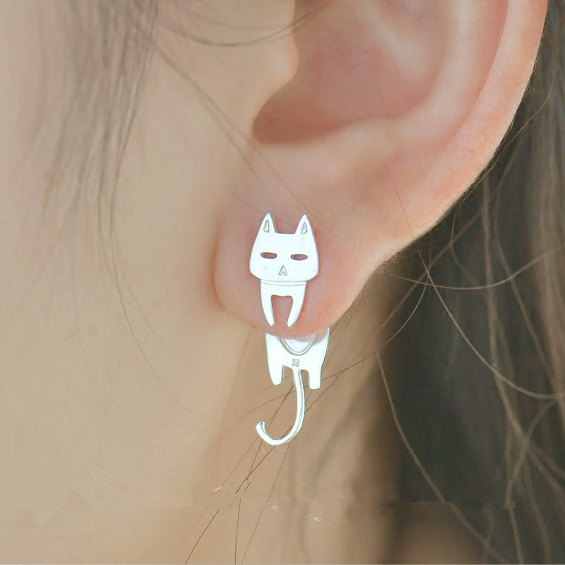 925 Sterling Silver Cat Fish Stud Earrings For Women