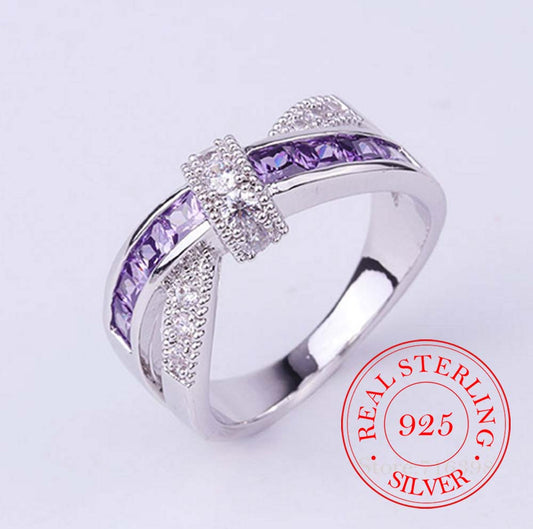 100% 925 Sterling Silver Jewelry Vintage Purple Crystal