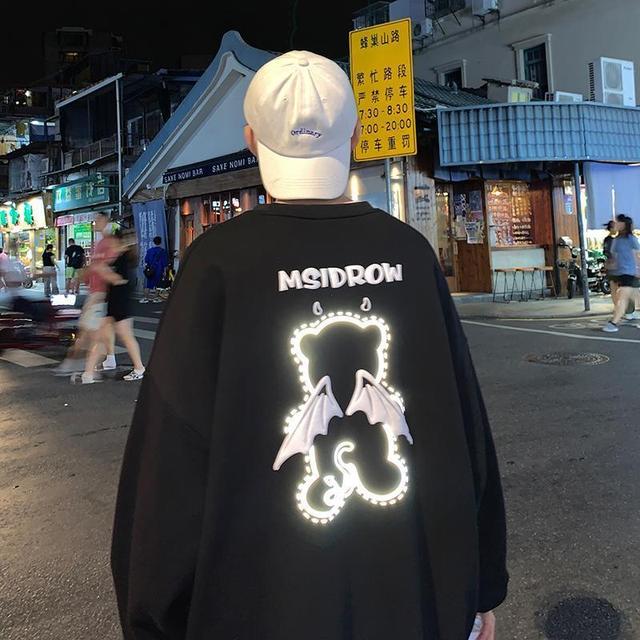 Kawaii Reflective Bear Oversized Sweatshirt Women Harajuku Korean Style