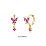 Sterling Silver Rose Red color Zircon Hoop Earrings for Women Minimalist Gold Earrings Jewelry